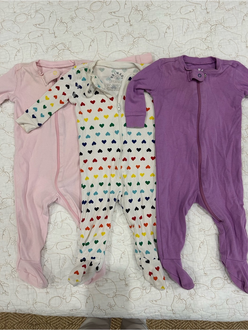 Primary Rainbow Heart Zip Footed Pajama Set - Pink, White, Purple